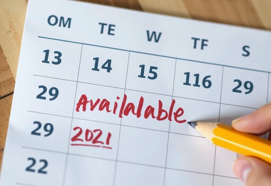 Ručně psaný kalendář s volnými termíny